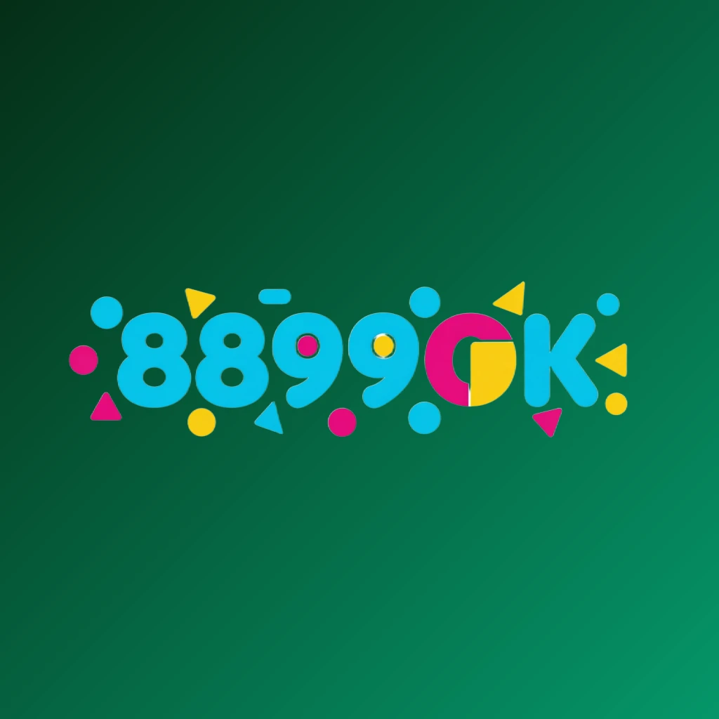 Modern entertainment logo for 8899OK featuring bold rounded font in vibrant cyan, magenta, and yellow with playful geometric accents on a transparent background